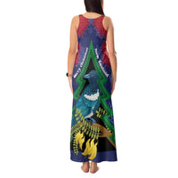 New Zealand Christmas In July Tank Maxi Dress Kowhai Tui Bird With Pohutukawa - Blue