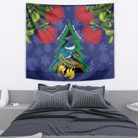 New Zealand Christmas In July Tapestry Kowhai Tui Bird With Pohutukawa - Blue