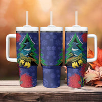 New Zealand Christmas In July Tumbler With Handle Kowhai Tui Bird With Pohutukawa - Blue
