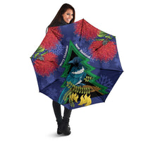 New Zealand Christmas In July Umbrella Kowhai Tui Bird With Pohutukawa - Blue - Polynesian Pride