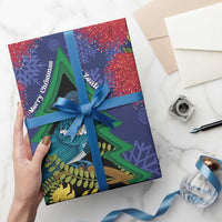 New Zealand Christmas In July Wrapping Paper Kowhai Tui Bird With Pohutukawa - Blue - Polynesian Pride