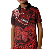 Polynesian Pride Aries Zodiac Kid Polo Shirt Astrological Sign Tribal Plumeria Red Galaxy LT14 Kid Red - Polynesian Pride