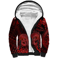 Polynesian Pride Aries Zodiac Sherpa Hoodie Astrological Sign Tribal Plumeria Red Galaxy LT14 Unisex Red - Polynesian Pride
