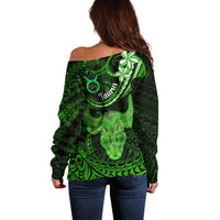 Polynesian Pride Taurus Zodiac Off Shoulder Sweater Astrological Sign Tribal Plumeria Green Galaxy LT14 - Polynesian Pride