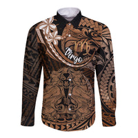 Polynesian Pride Virgo Zodiac Long Sleeve Button Shirt Astrological Sign Tribal Plumeria Brown Galaxy LT14 Unisex Brown - Polynesian Pride