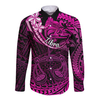Polynesian Pride Libra Zodiac Long Sleeve Button Shirt Astrological Sign Tribal Plumeria Pink Galaxy LT14 Unisex Pink - Polynesian Pride