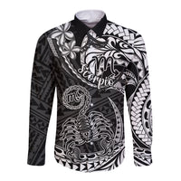 Polynesian Pride Scorpio Zodiac Long Sleeve Button Shirt Astrological Sign Tribal Plumeria Black LT14 Unisex Black - Polynesian Pride