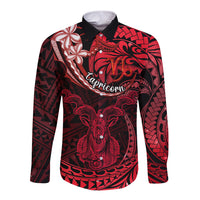 Polynesian Pride Capricorn Zodiac Long Sleeve Button Shirt Astrological Sign Tribal Plumeria Red Galaxy LT14 Unisex Red - Polynesian Pride