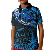 Polynesian Pride Aquarius Zodiac Kid Polo Shirt Astrological Sign Tribal Plumeria Blue Galaxy LT14 Kid Blue - Polynesian Pride