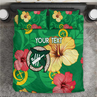Custom Vanuatu Cricket Bedding Set 2024 Tropical Flowers Version LT14 Green - Polynesian Pride