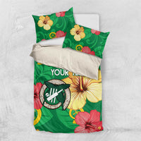Custom Vanuatu Cricket Bedding Set 2024 Tropical Flowers Version LT14 US Twin 172cm x 218cm Green - Polynesian Pride