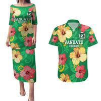 Custom Vanuatu Cricket Couples Matching Puletasi and Hawaiian Shirt 2024 Tropical Flowers Version LT14 Green - Polynesian Pride