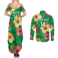 Custom Vanuatu Cricket Couples Matching Summer Maxi Dress and Long Sleeve Button Shirt 2024 Tropical Flowers Version LT14 - Polynesian Pride
