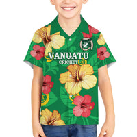 Custom Vanuatu Cricket Family Matching Puletasi and Hawaiian Shirt 2024 Tropical Flowers Version LT14 Son's Shirt Green - Polynesian Pride