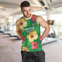 Custom Vanuatu Cricket Men Tank Top 2024 Tropical Flowers Version LT14 Green - Polynesian Pride