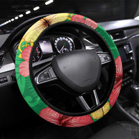 Vanuatu Cricket Steering Wheel Cover 2024 Tropical Flowers Version LT14 Universal Fit Green - Polynesian Pride