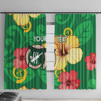Custom Vanuatu Cricket Window Curtain 2024 Tropical Flowers Version LT14 With Hooks Green - Polynesian Pride