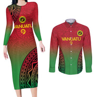 Custom Vanuatu Cricket Couples Matching Long Sleeve Bodycon Dress and Long Sleeve Button Shirt 2024 Polynesian Pattern Sporty Style LT14 Red - Polynesian Pride