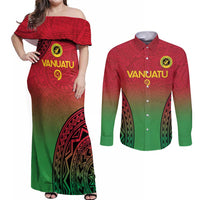Custom Vanuatu Cricket Couples Matching Off Shoulder Maxi Dress and Long Sleeve Button Shirt 2024 Polynesian Pattern Sporty Style LT14 Red - Polynesian Pride