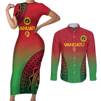 Custom Vanuatu Cricket Couples Matching Short Sleeve Bodycon Dress and Long Sleeve Button Shirt 2024 Polynesian Pattern Sporty Style LT14 Red - Polynesian Pride