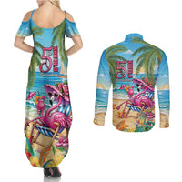 Flamingo Aloha Hawaii Couples Matching Summer Maxi Dress and Long Sleeve Button Shirt It's 5 OClock Somewhere Tropical Vibes LT14 - Polynesian Pride