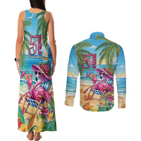 Flamingo Aloha Hawaii Couples Matching Tank Maxi Dress and Long Sleeve Button Shirt It's 5 OClock Somewhere Tropical Vibes LT14 - Polynesian Pride