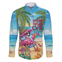 Flamingo Aloha Hawaii Family Matching Off Shoulder Maxi Dress and Hawaiian Shirt It's 5 OClock Somewhere Tropical Vibes LT14 Dad's Shirt - Long Sleeve Blue - Polynesian Pride