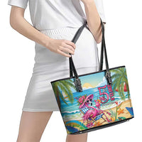 Flamingo Aloha Hawaii Leather Tote Bag It's 5 O’Clock Somewhere Tropical Vibes - Polynesian Pride
