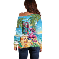 Flamingo Aloha Hawaii Off Shoulder Sweater It's 5 O’Clock Somewhere Tropical Vibes - Polynesian Pride