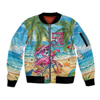 Flamingo Aloha Hawaii Sleeve Zip Bomber Jacket It's 5 O’Clock Somewhere Tropical Vibes - Polynesian Pride