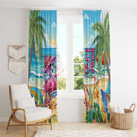 Flamingo Aloha Hawaii Window Curtain It's 5 O’Clock Somewhere Tropical Vibes - Polynesian Pride