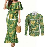 Aloha Hawaii Maia Couples Matching Mermaid Dress and Long Sleeve Button Shirt Hawaiian Banana Stylized Stamp LT14 Green - Polynesian Pride