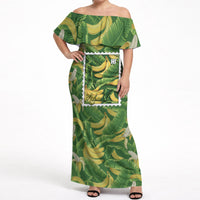 Aloha Hawaii Maia Off Shoulder Maxi Dress Hawaiian Banana Stylized Stamp LT14 Women Green - Polynesian Pride