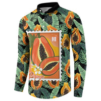 Aloha Hawaii Mikana Button Sweatshirt Hawaiian Papaya Stylized Stamp LT14 - Polynesian Pride