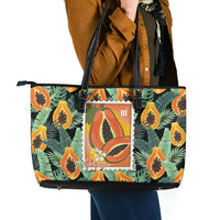 Aloha Hawaii Mikana Leather Tote Bag Hawaiian Papaya Stylized Stamp LT14 - Polynesian Pride