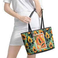 Aloha Hawaii Mikana Leather Tote Bag Hawaiian Papaya Stylized Stamp LT14 - Polynesian Pride