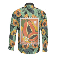 Aloha Hawaii Mikana Long Sleeve Button Shirt Hawaiian Papaya Stylized Stamp LT14 - Polynesian Pride