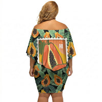 Aloha Hawaii Mikana Off Shoulder Short Dress Hawaiian Papaya Stylized Stamp LT14 - Polynesian Pride