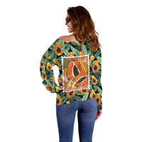 Aloha Hawaii Mikana Off Shoulder Sweater Hawaiian Papaya Stylized Stamp LT14 - Polynesian Pride