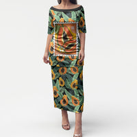Aloha Hawaii Mikana Puletasi Hawaiian Papaya Stylized Stamp LT14 Long Dress Green - Polynesian Pride