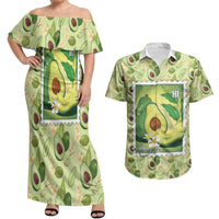 Aloha Hawaii Avocado Couples Matching Off Shoulder Maxi Dress and Hawaiian Shirt Hawaiian Fruit Stylized Stamp LT14 Green - Polynesian Pride