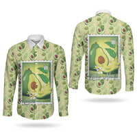 Aloha Hawaii Avocado Couples Matching Off The Shoulder Long Sleeve Dress and Long Sleeve Button Shirt Hawaiian Fruit Stylized Stamp LT14 - Polynesian Pride