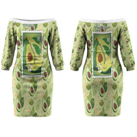 Aloha Hawaii Avocado Couples Matching Off The Shoulder Long Sleeve Dress and Long Sleeve Button Shirt Hawaiian Fruit Stylized Stamp LT14 - Polynesian Pride