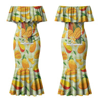 Aloha Hawaii Manako Palaka Motifs Couples Matching Mermaid Dress and Long Sleeve Button Shirt Hawaiian Mango Stylized Stamp LT14 - Polynesian Pride
