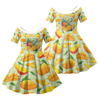 Aloha Hawaii Manako Palaka Motifs Family Matching Tank Maxi Dress and Hawaiian Shirt Hawaiian Mango Stylized Stamp LT14 Daughter's Dress Yellow - Polynesian Pride