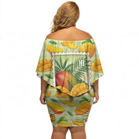 Aloha Hawaii Manako Palaka Motifs Off Shoulder Short Dress Hawaiian Mango Stylized Stamp LT14 - Polynesian Pride