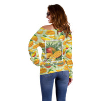 Aloha Hawaii Manako Palaka Motifs Off Shoulder Sweater Hawaiian Mango Stylized Stamp LT14 - Polynesian Pride