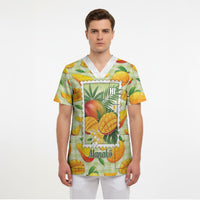 Aloha Hawaii Manako Palaka Motifs Scrub Top Hawaiian Mango Stylized Stamp LT14 - Polynesian Pride
