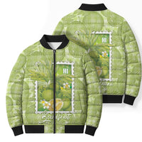 Aloha Hawaii Ulu Palaka Motifs Bomber Puffer Jacket Hawaiian Breadfruit Stylized Stamp LT14 - Polynesian Pride