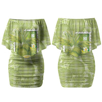 Aloha Hawaii Ulu Palaka Motifs Couples Matching Off Shoulder Short Dress and Long Sleeve Button Shirt Hawaiian Breadfruit Stylized Stamp LT14 - Polynesian Pride